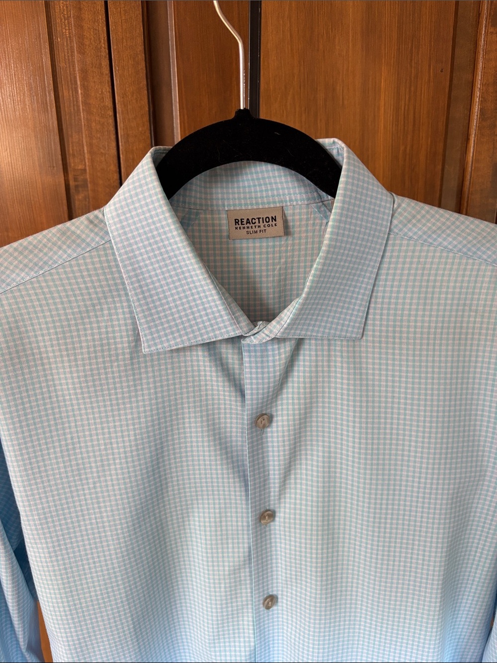 Kenneth Cole Reaction Slim Dress Shirt in Light Blue Micro-Check